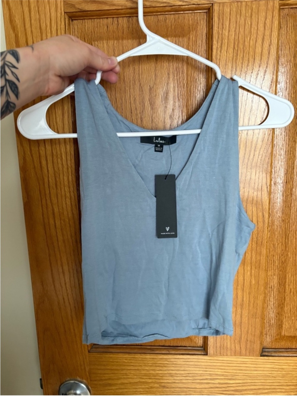 Lulu's Dusty Blue V-Neck Cropped Tank